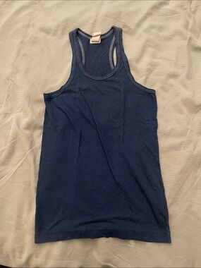 Comme des Garcons navy blue racerback tank with white contrast stitching